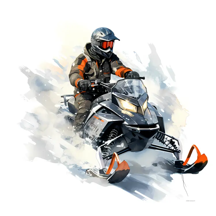 Gray Snowmobile in Snowy Action
