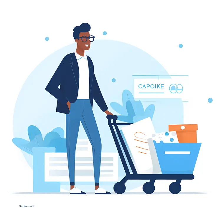 Man with Shopping Cart in Store