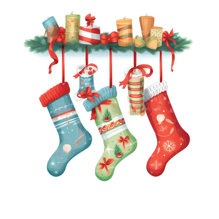 Christmas Stockings with Festive Garland and Gifts