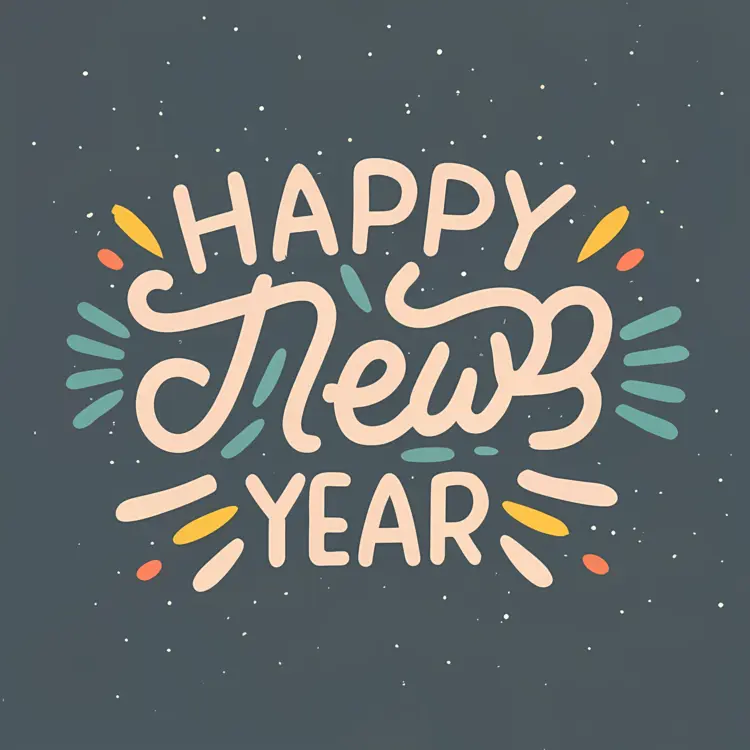 Minimalist Happy New Year Text with Fireworks