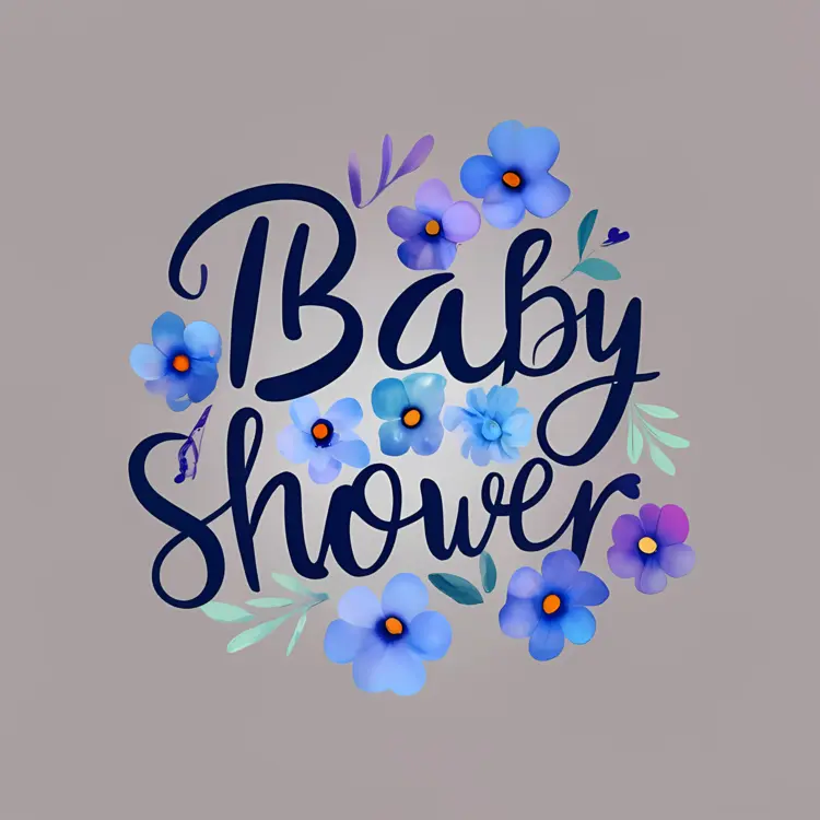 Blue Floral Baby Shower Word Art