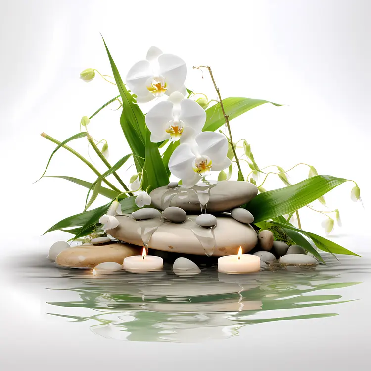 White Orchids with Candles on Water