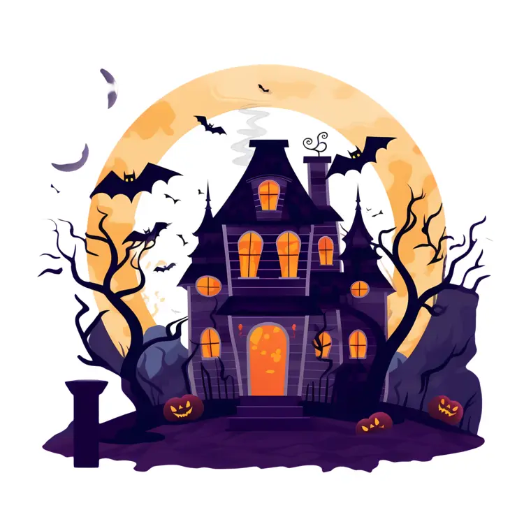 Haunted House with Jack-o'-Lanterns