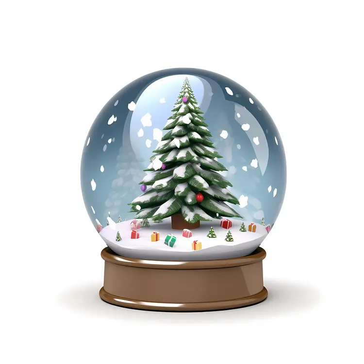 Christmas Tree in Snow Globe with Brown Base