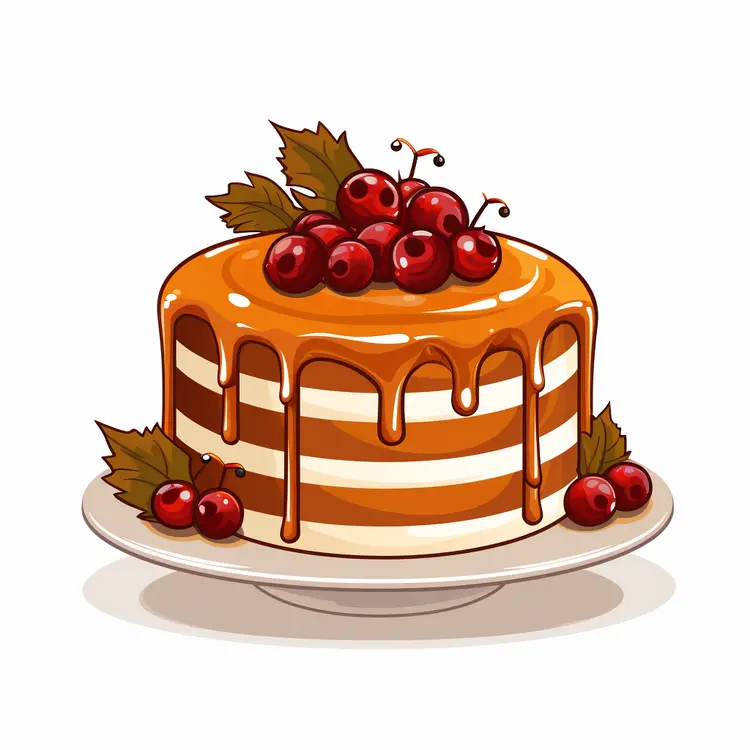 Caramel Drip Cake with Berries and Autumn Leaves
