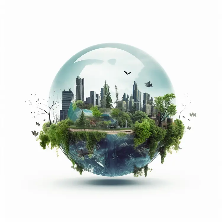 City in Transparent Globe Illustration