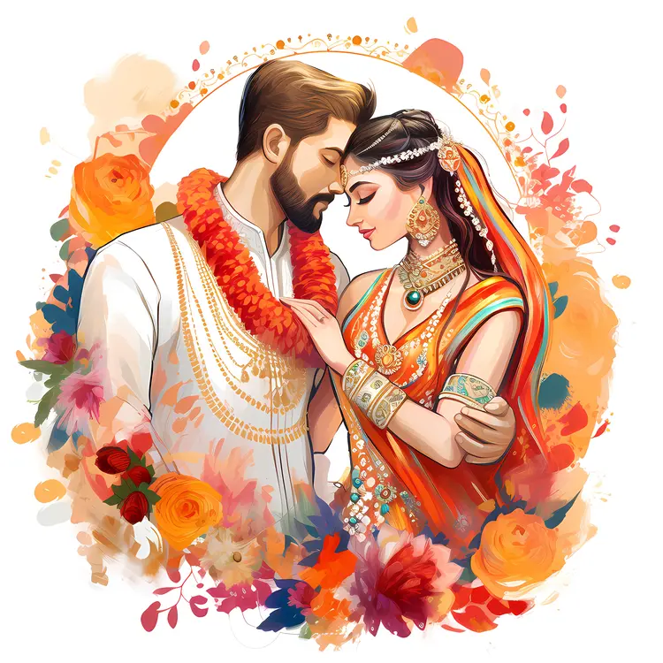Traditional Wedding Couple Illustration
