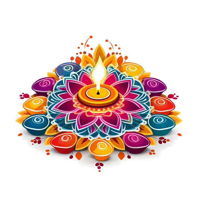 Colorful Candle and Floral Design for Diwali