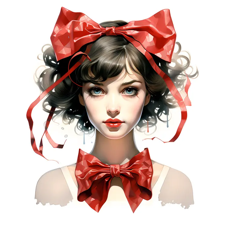 Illustration of Girl with Red Bows