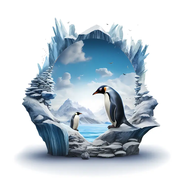Penguins in Icy Landscape