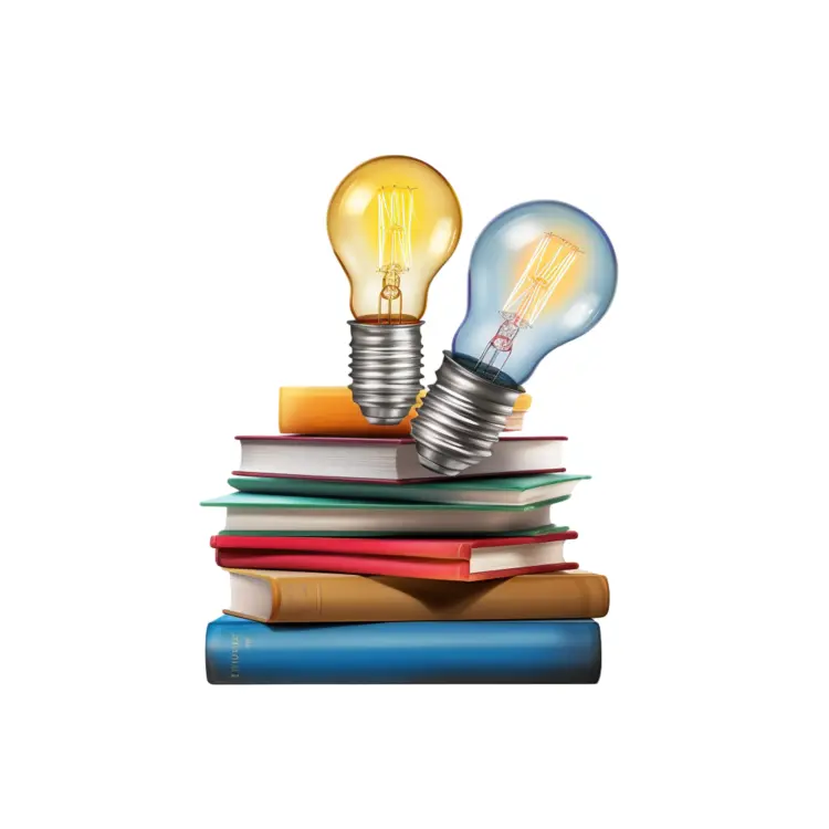 Light Bulbs on Stack of Books for Education Concept