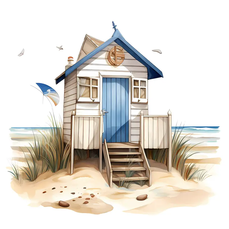 Small Beach House with Blue Door