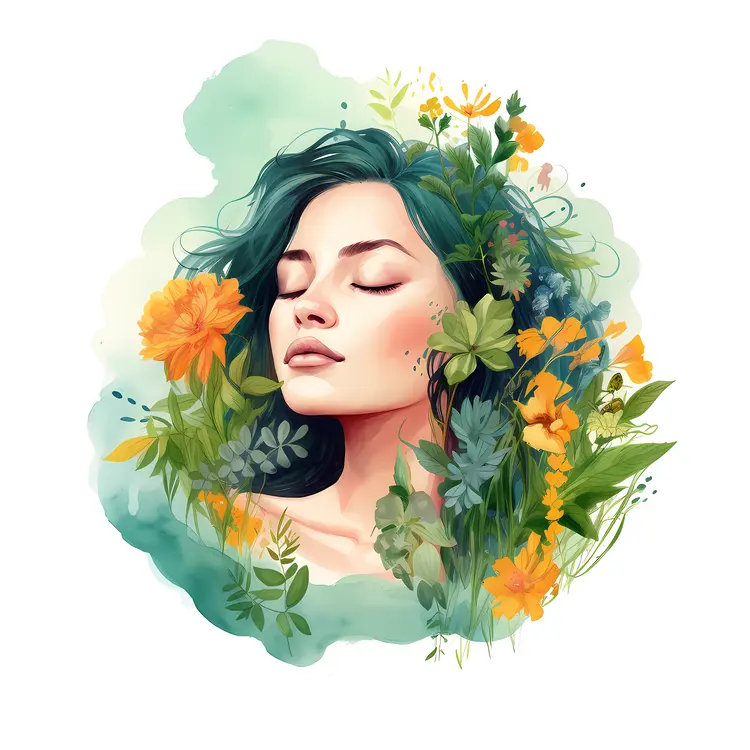 Peaceful Woman with Floral Surroundings