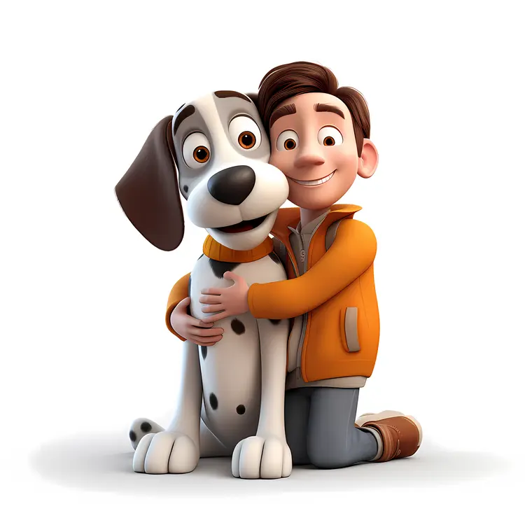 Boy Hugging His Dog in an Orange Jacket