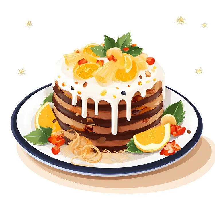 Delicious Cake with Frosting and Fruit