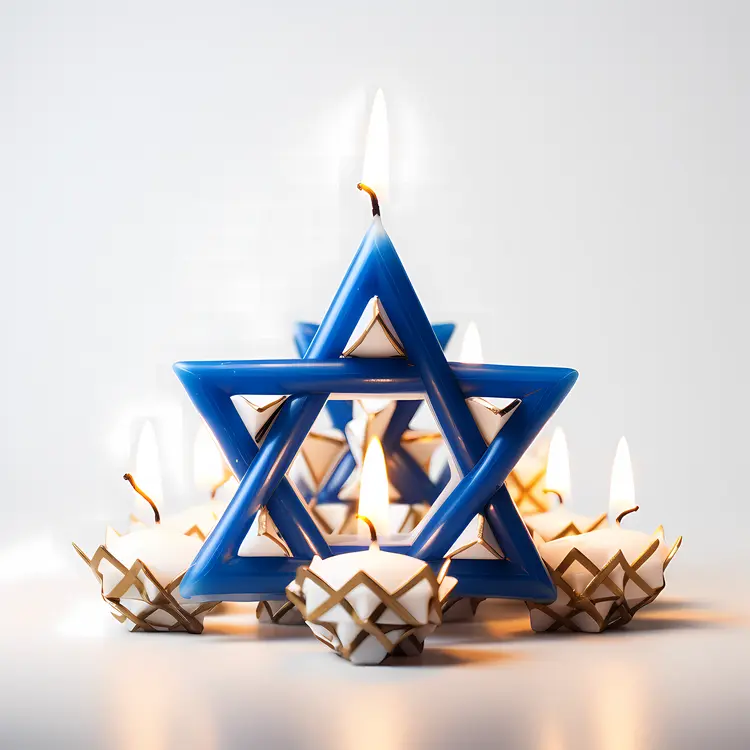 Blue Star of David with White Candles for Hanukkah