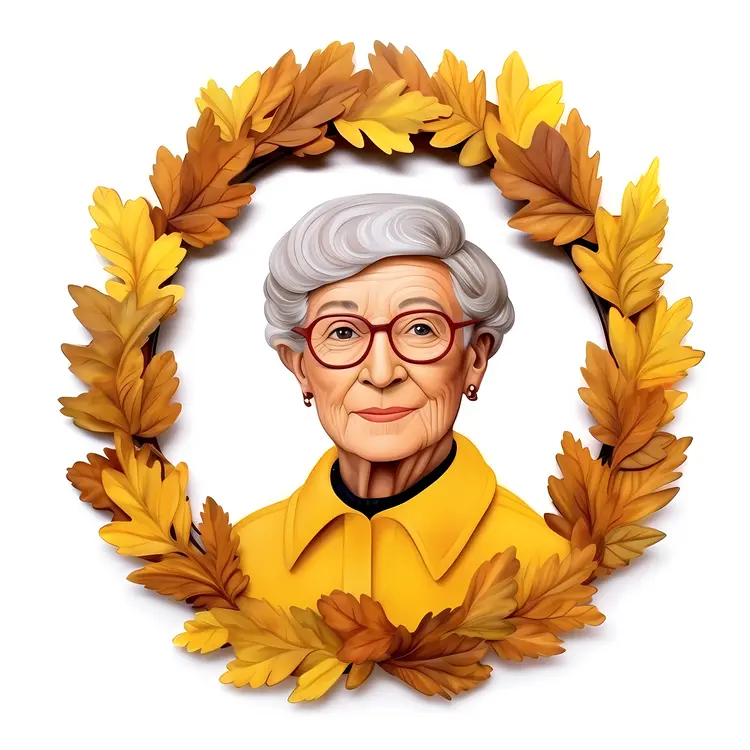 Elderly Woman Portrait with Autumn Leaf Wreath