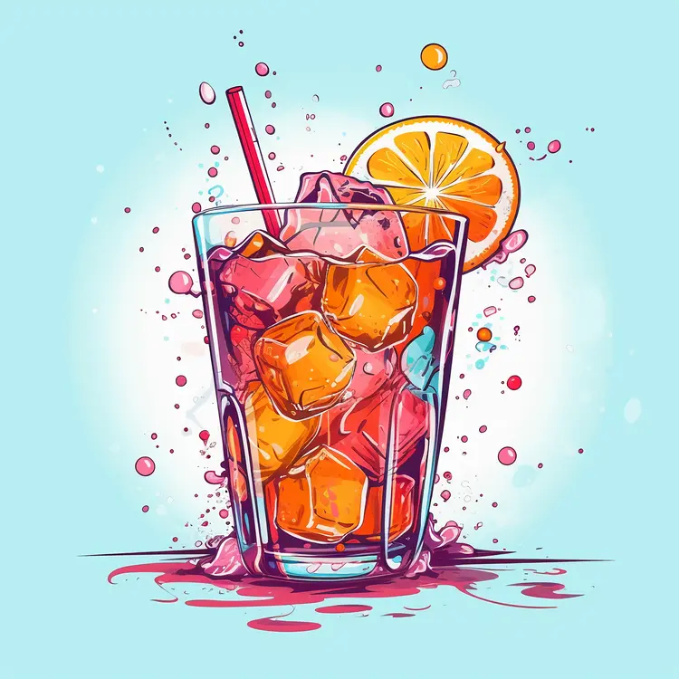 Refreshing Iced Drink with Orange Slice and Straw