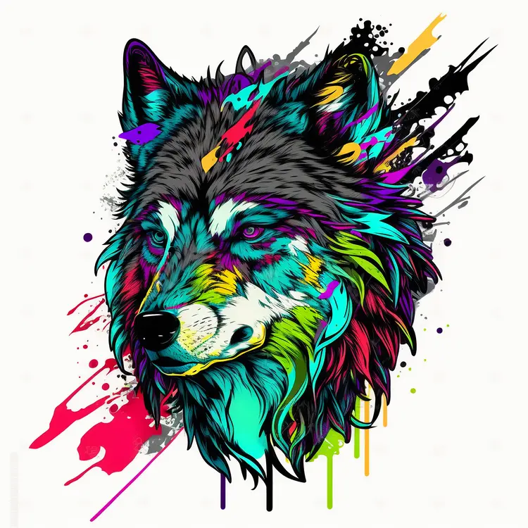 Colorful Abstract Wolf Illustration
