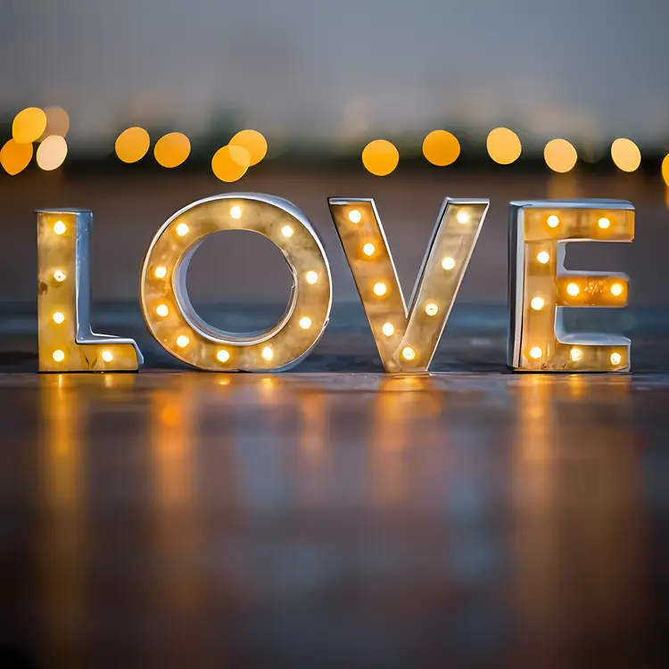 Illuminated LOVE Letters with Bokeh Background