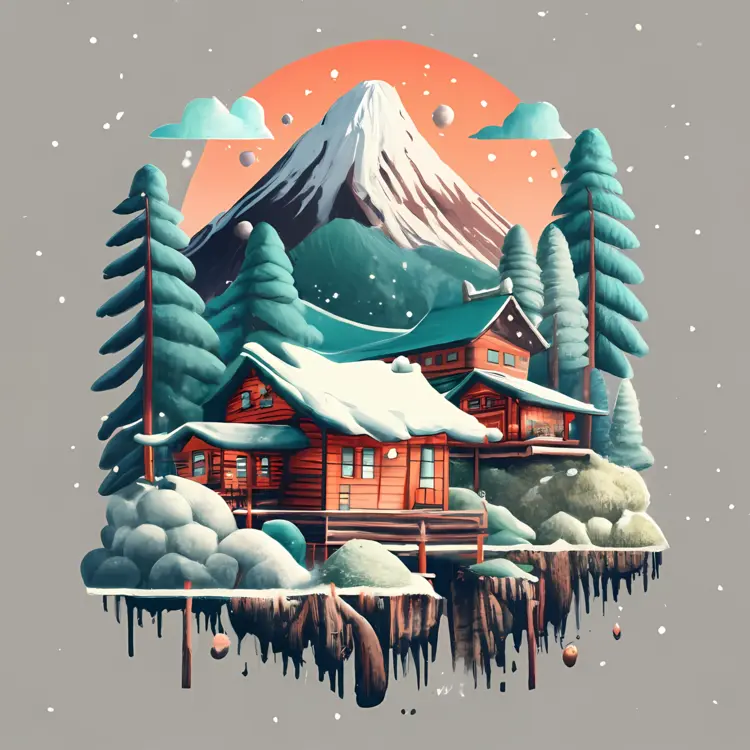 Snowy Cabin by the Mountain