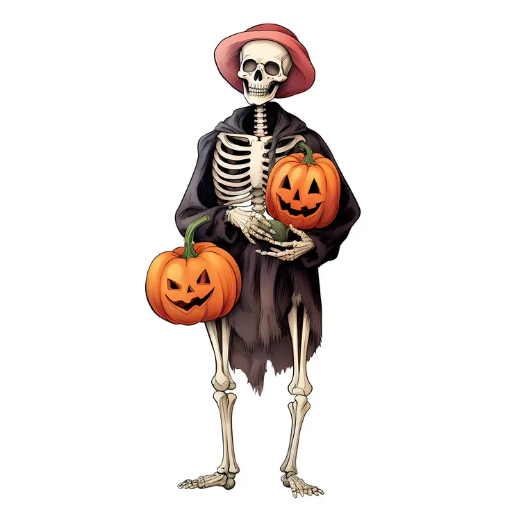 Skeleton Holding Pumpkins