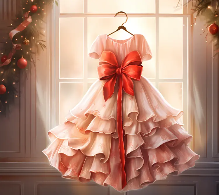 Elegant White Dress with Red Bow