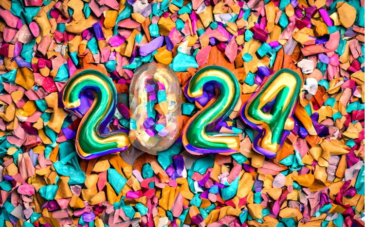 Colorful 2024 Numbers with Festive Confetti