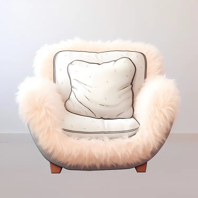 Fluffy White Armchair with Cushion