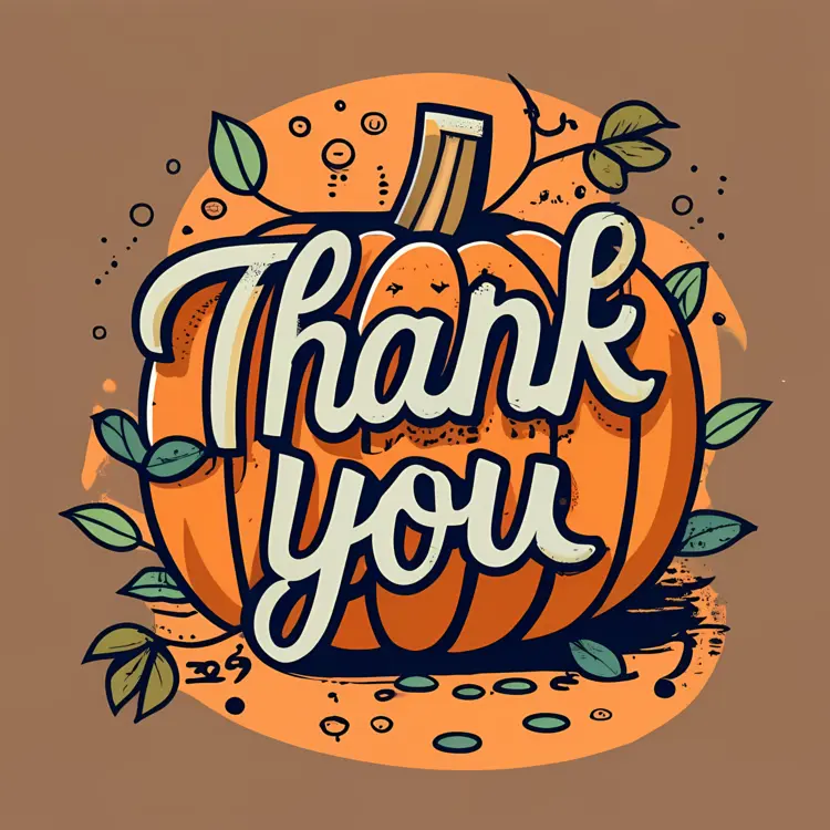 Thank You Message on a Pumpkin with Leaves and Doodles