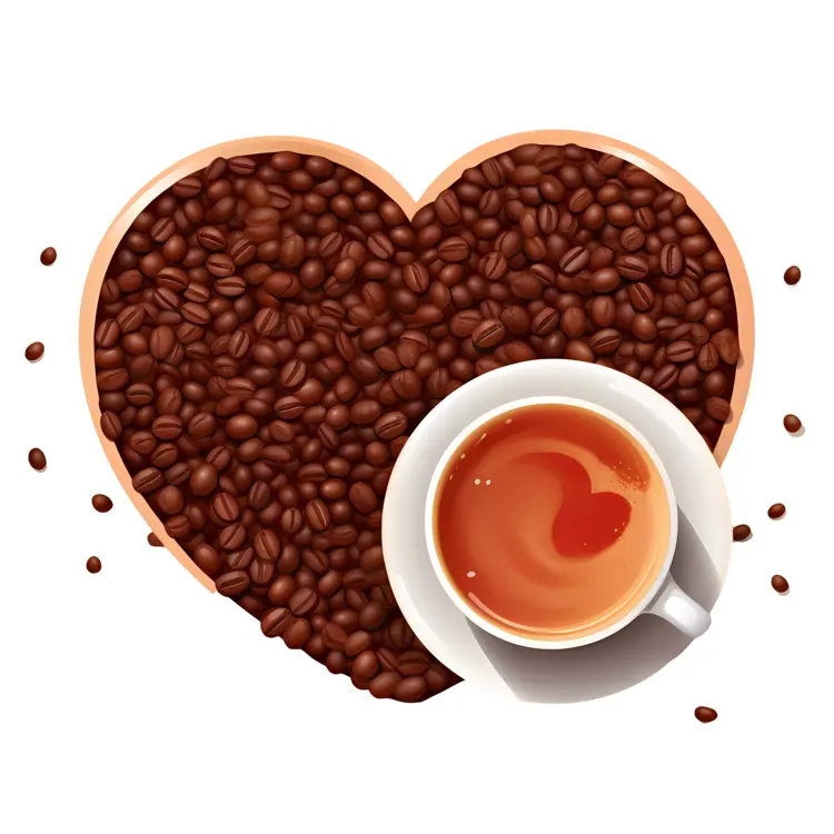 Heart Shaped Coffee Beans with Cup