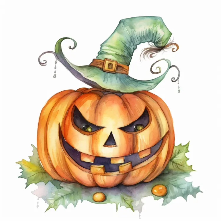 Spooky Pumpkin with Witch Hat for Halloween