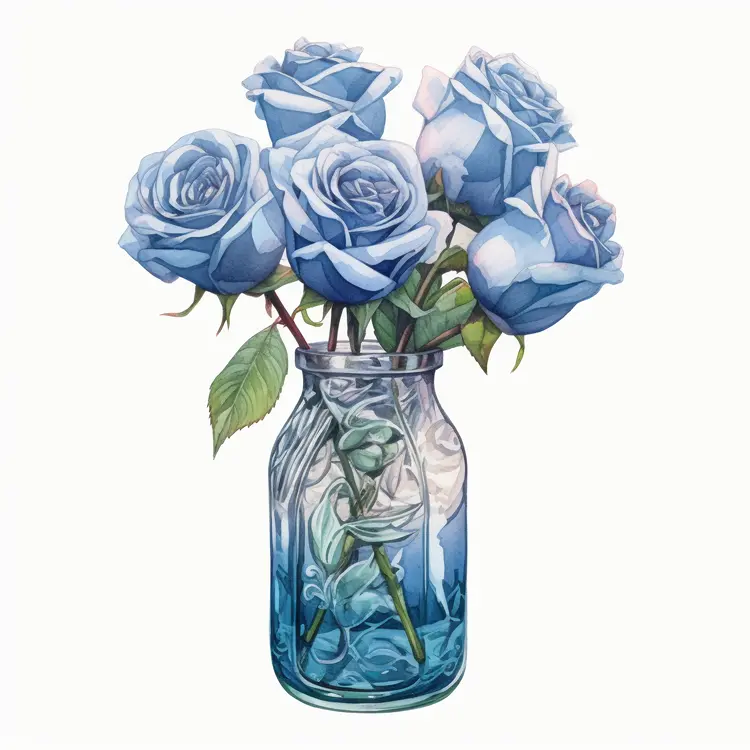 Beautiful Blue Roses in Glass Vase