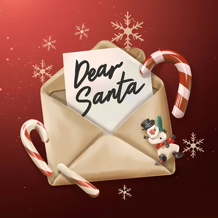 Dear Santa Letter with Candy Canes and Snowman