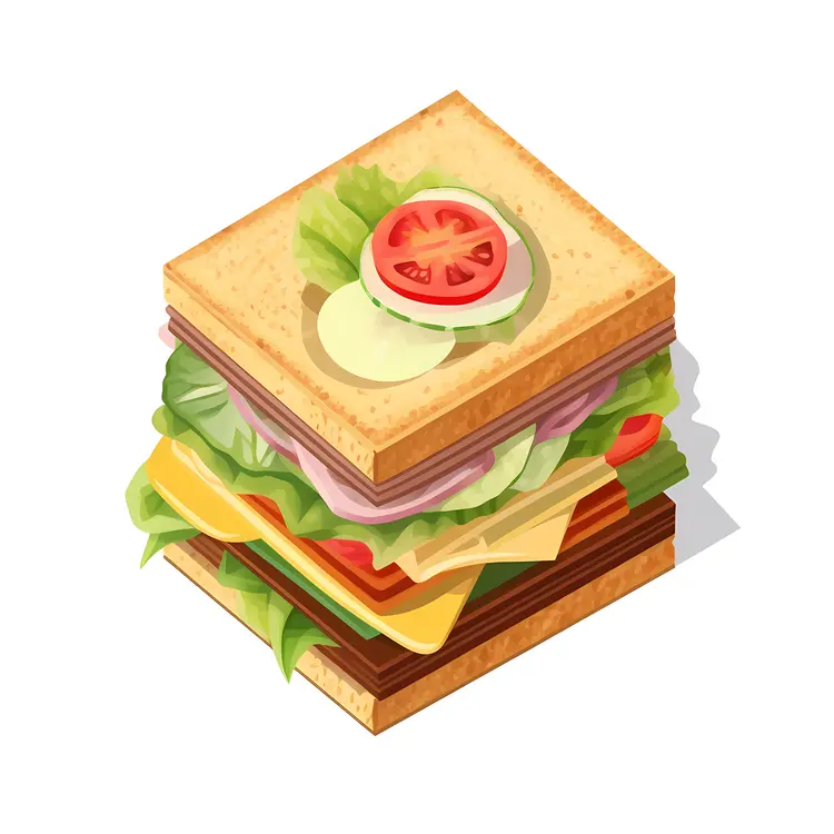 Delicious Layered Sandwich with Fresh Ingredients