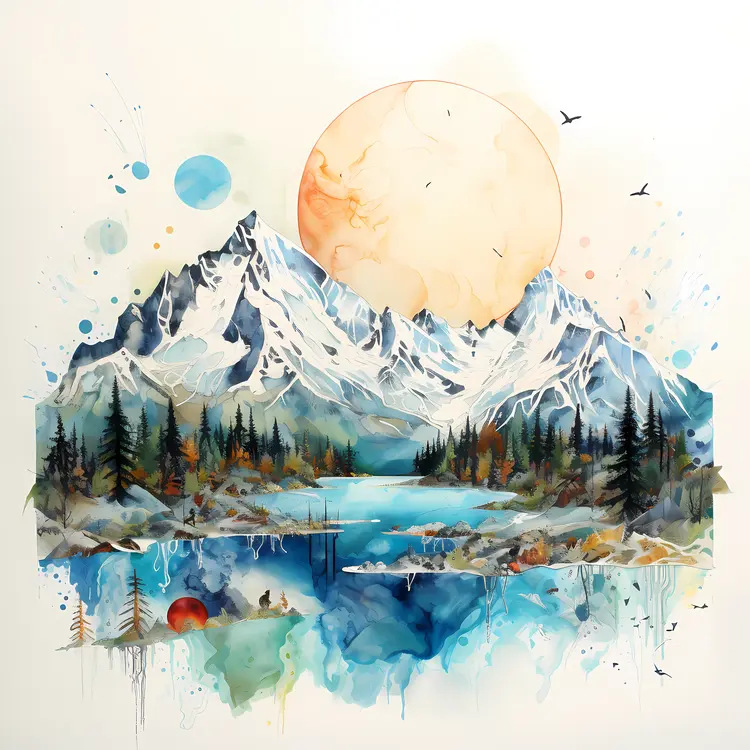 Mountain and Sun in Tranquil Landscape