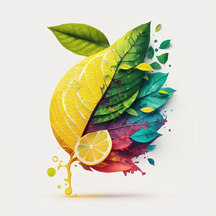 Colorful Lemon with Leaves Illustration
