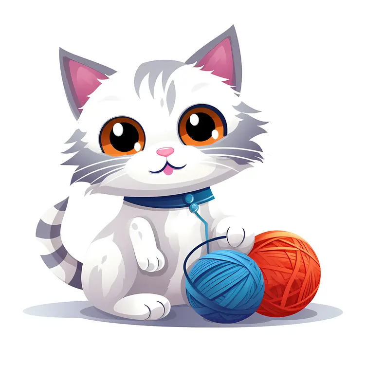 Cute Kitten with Yarn Balls
