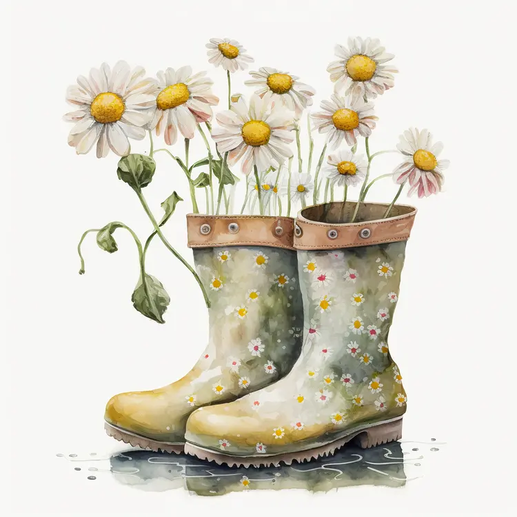 Floral Rain Boots with Daisies