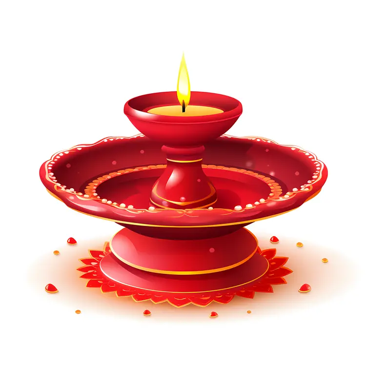 Red Diya Lamp with Flame for Diwali Celebration