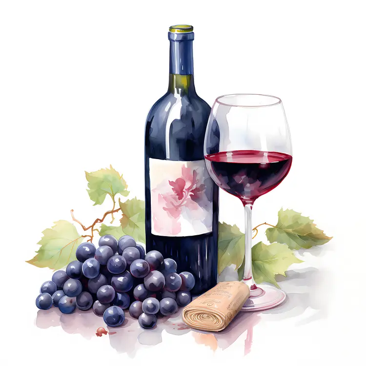 Wine Bottle and Grapes in Realistic Style