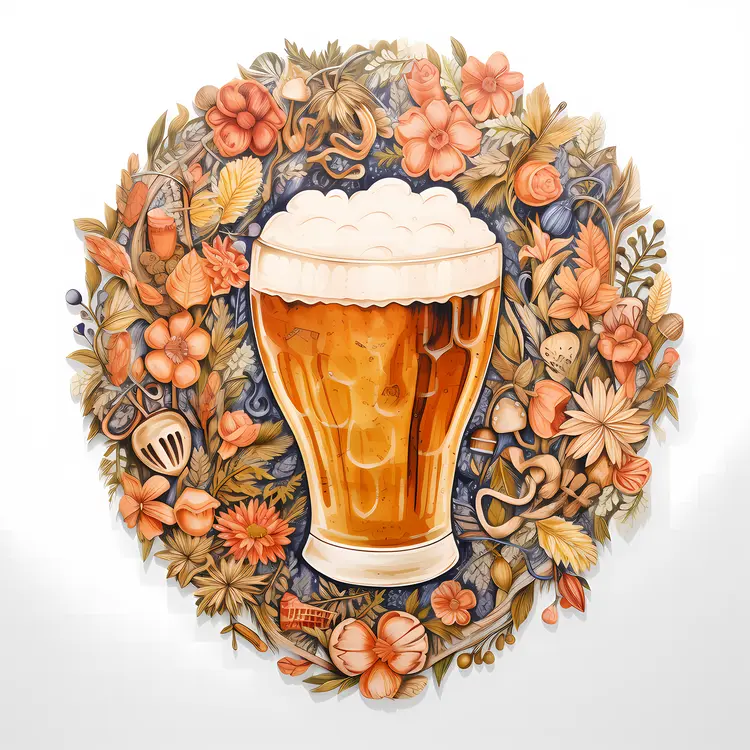 Decorative Beer Glass with Floral Elements