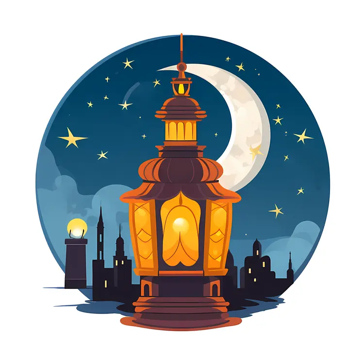 Lantern with Cityscape and Moon