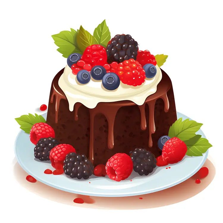Chocolate Cake with Cream and Berries