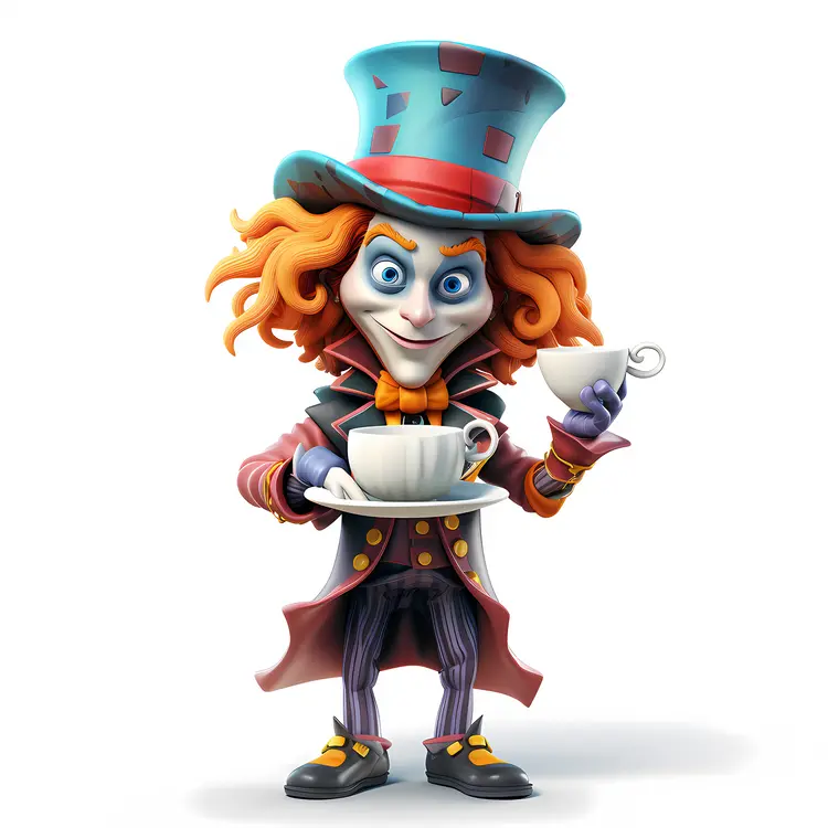 Cartoon Mad Hatter Holding Teacups