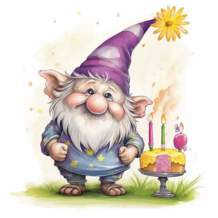 Cute Gnome with Birthday Cake
