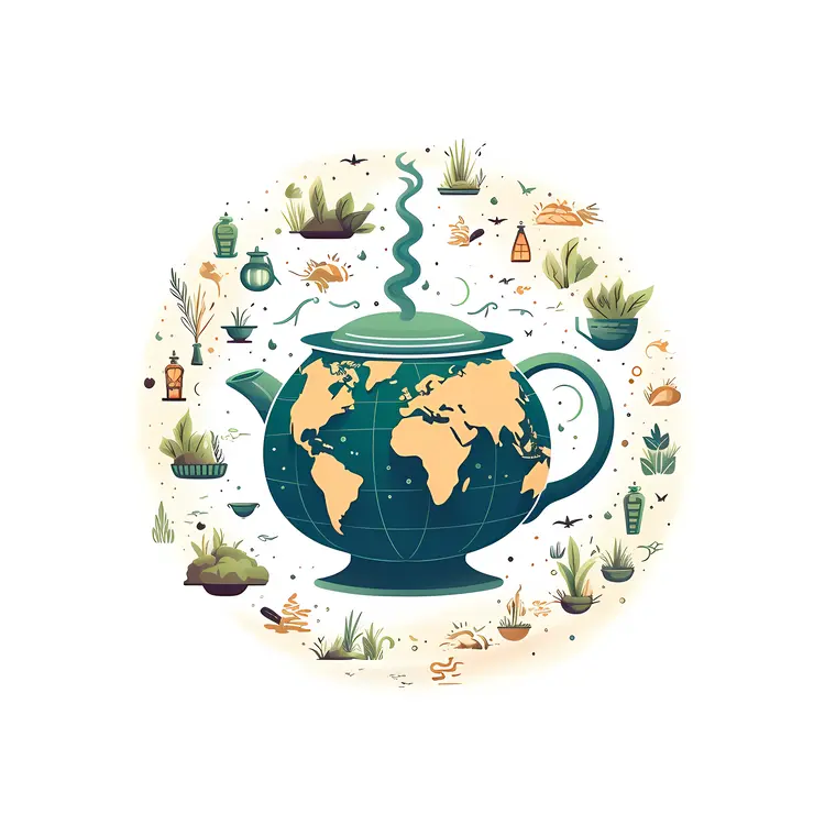 Blue Teapot with World Map Design