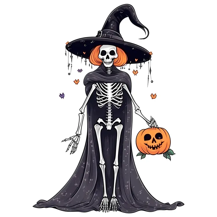 Skeleton Witch with Pumpkin