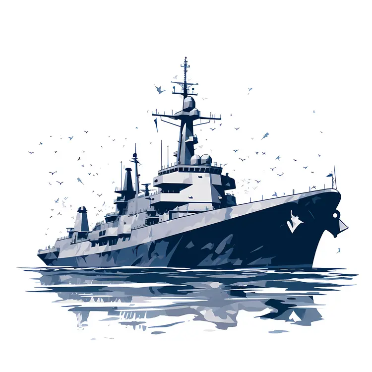 Warship Sailing in the Sea