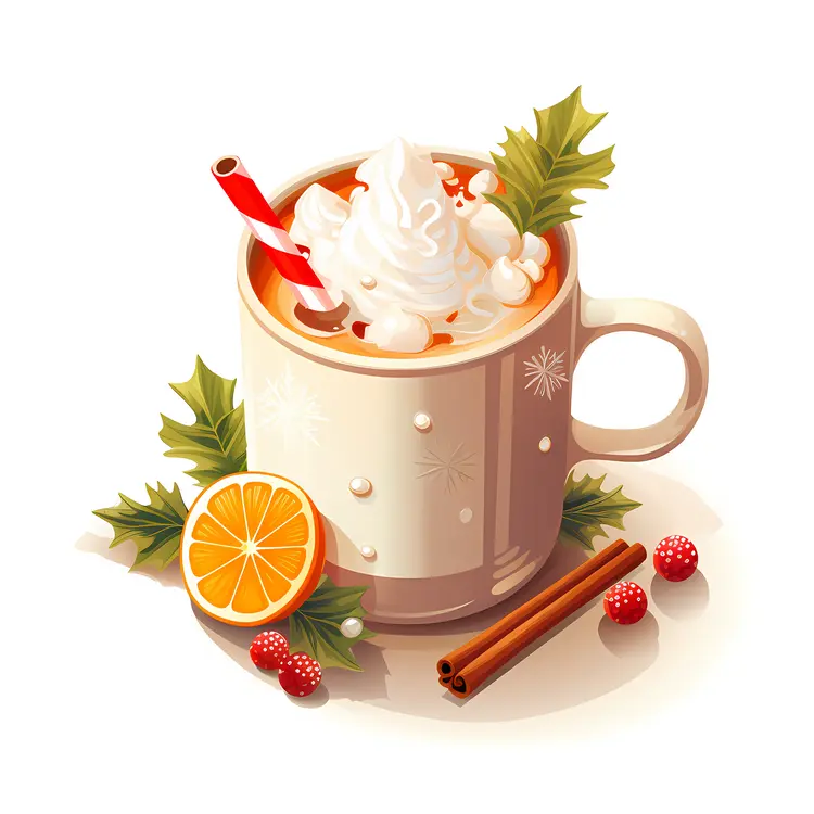 White Cup with Whipped Cream and Cinnamon Sticks